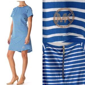 MICHAEL Michael Kors Blue Striped Classic Shift Dress-Nautical